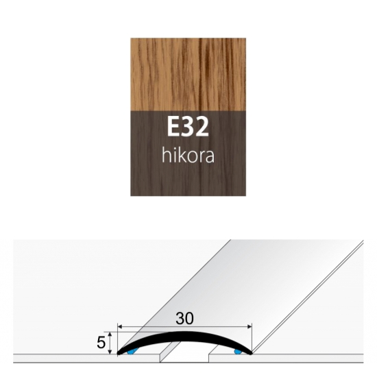 Přechodová lišta 30 mm oblá samolepící E32 hikora